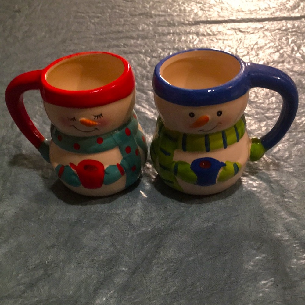 Bay island Snowman Mugs NEW set of 2 Cocoa soup or Drink Ultra Cute must haves
